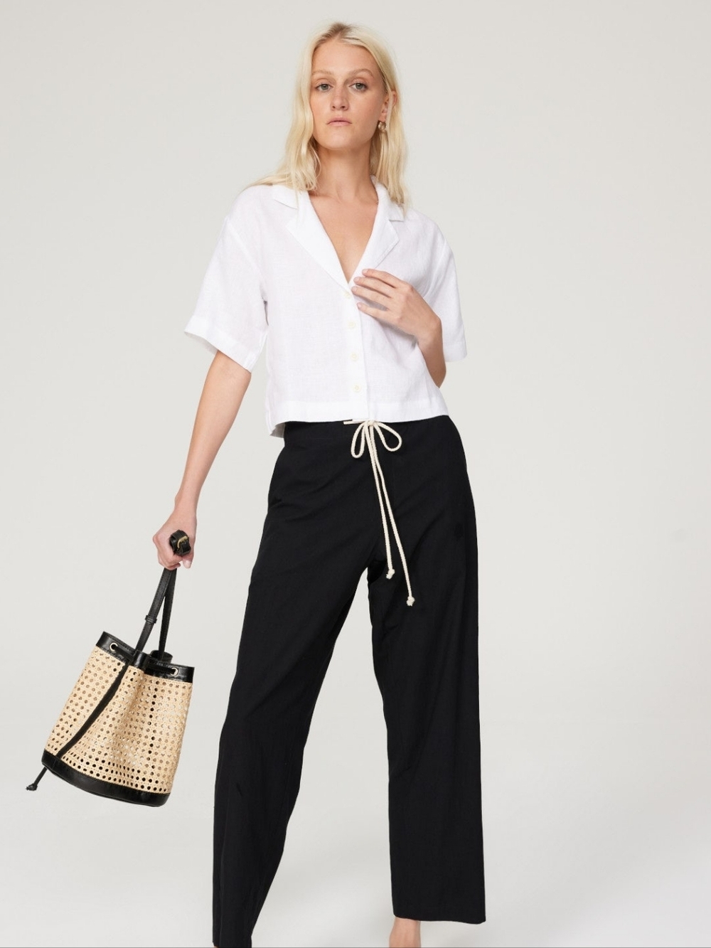 Madewell Resort Cropped Short-Sleeve White 100 Percent Linen Button-Front Top M